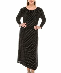Jostar Women's Stretchy Long Dress 3/4 Sleeve Print-702BN-QRP1-W990 Quarter Sleeves