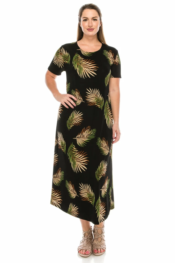 Long Length Jostar Women's Stretchy Long Dress Short Sleeve Print-702BN-SRP1-W002