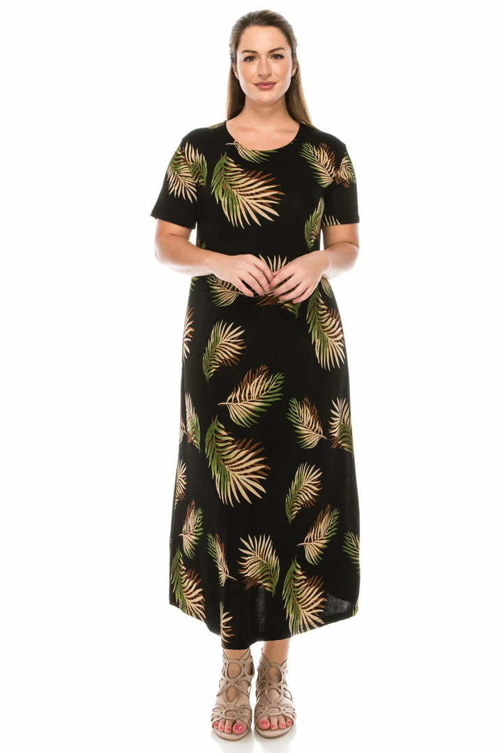 Long Length Jostar Women's Stretchy Long Dress Short Sleeve Print-702BN-SRP1-W002