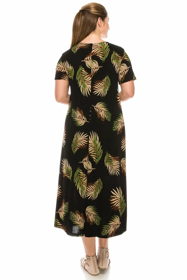 Long Length Jostar Women's Stretchy Long Dress Short Sleeve Print-702BN-SRP1-W002