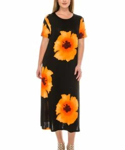 Jostar Women's Stretchy Long Dress Short Sleeve Print-702BN-SRP1-W113