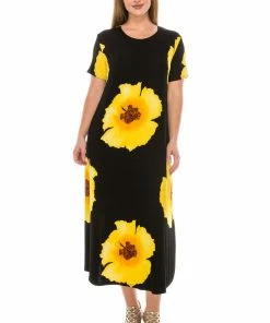 Jostar Women's Stretchy Long Dress Short Sleeve Print-702BN-SRP1-W113