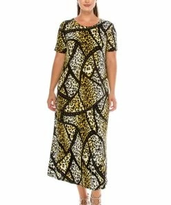 Long Length Jostar Women's Stretchy Long Dress Short Sleeve Print-702BN-SRP1-W115