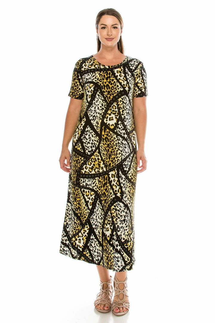 Long Length Jostar Women's Stretchy Long Dress Short Sleeve Print-702BN-SRP1-W115