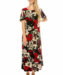 Long Length Jostar Women's Stretchy Long Dress Short Sleeve Print-702BN-SRP1-W161