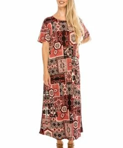 Long Length Jostar Women's Stretchy Long Dress Short Sleeve Print-702BN-SRP1-W166