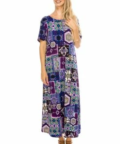 Long Length Jostar Women's Stretchy Long Dress Short Sleeve Print-702BN-SRP1-W166