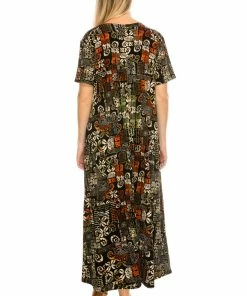 Jostar Women's Stretchy Long Dress Short Sleeve Print-702BN-SRP1-W167 Long Length