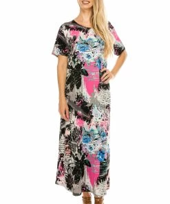 Long Length Jostar Women's Stretchy Long Dress Short Sleeve Print-702BN-SRP1-W169