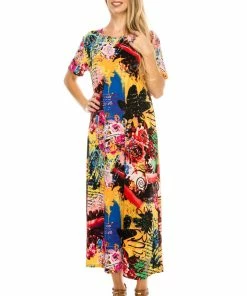 Long Length Jostar Women's Stretchy Long Dress Short Sleeve Print-702BN-SRP1-W169