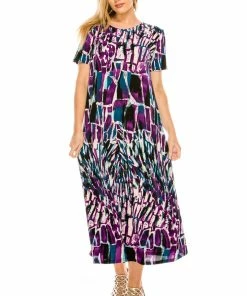 Plus Size Jostar Women's Stretchy Long Dress Short Sleeve Plus Plus, 702BN-SXP-W195