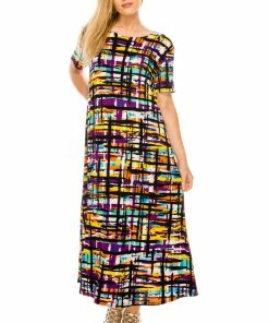 Jostar Women's Stretchy Long Dress Short Sleeve Print-702BN-SRP1-W198