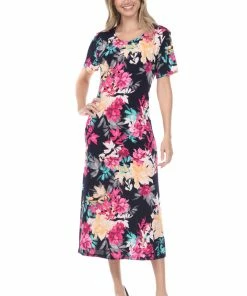 Jostar Dresses Stretchy Long Dress Short Sleeve Print-702BN-SRP1-W214