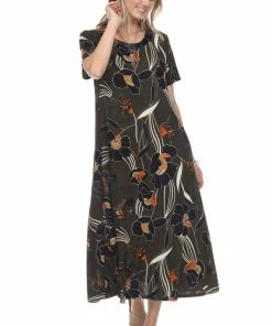 Long Length Jostar Women's Stretchy Long Dress Short Sleeve Print-702BN-SRP1-W239