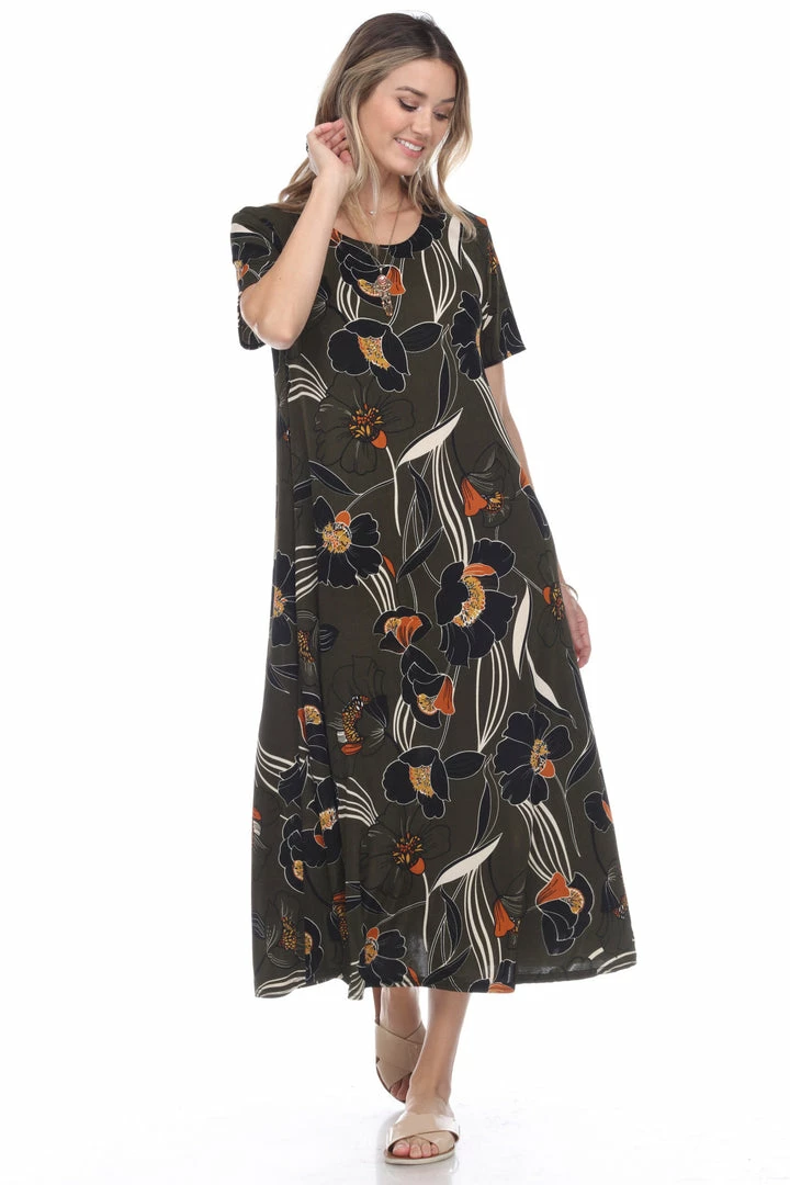 Long Length Jostar Women's Stretchy Long Dress Short Sleeve Print-702BN-SRP1-W239