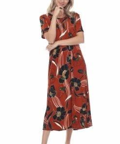 Long Length Jostar Women's Stretchy Long Dress Short Sleeve Print-702BN-SRP1-W239