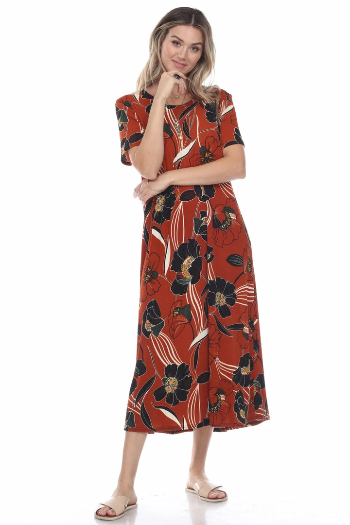 Long Length Jostar Women's Stretchy Long Dress Short Sleeve Print-702BN-SRP1-W239