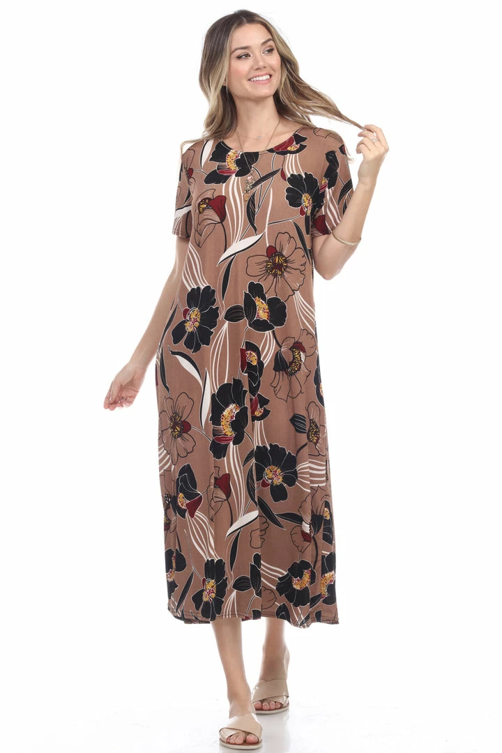 Long Length Jostar Women's Stretchy Long Dress Short Sleeve Print-702BN-SRP1-W239