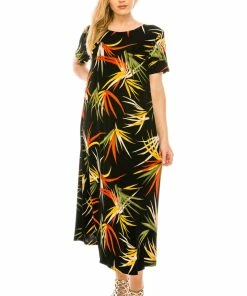 Plus Size Jostar Women's Stretchy Long Dress Short Sleeve Plus Plus, 702BN-SXP-W679