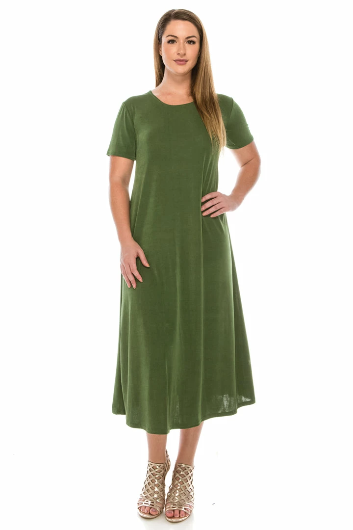 Jostar Women's Stretchy Long Dress Short Sleeve Plus, 702BN-SX Plus Size