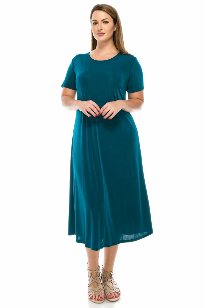 Jostar Women's Stretchy Long Dress Short Sleeve Plus, 702BN-SX Plus Size