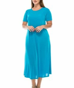 Jostar Women's Stretchy Long Dress Short Sleeve Plus, 702BN-SX Plus Size