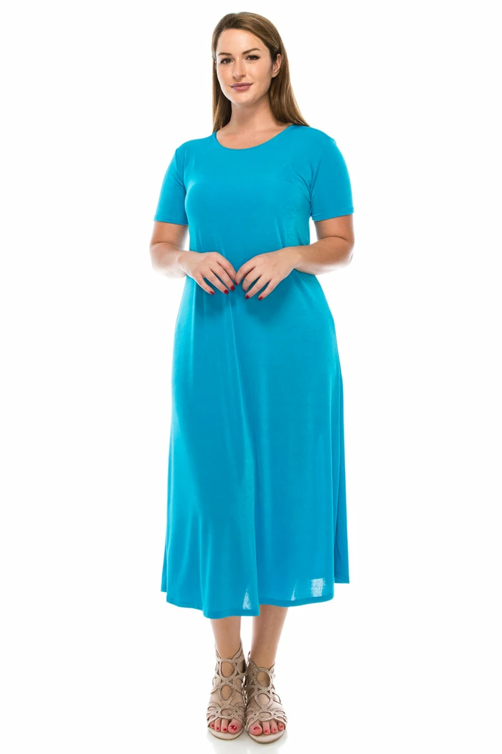 Jostar Women's Stretchy Long Dress Short Sleeve Plus, 702BN-SX Plus Size