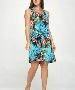 Jostar Plus Size Stretchy Missy Tank Dress Print Plus- 703BN-TXP-W326