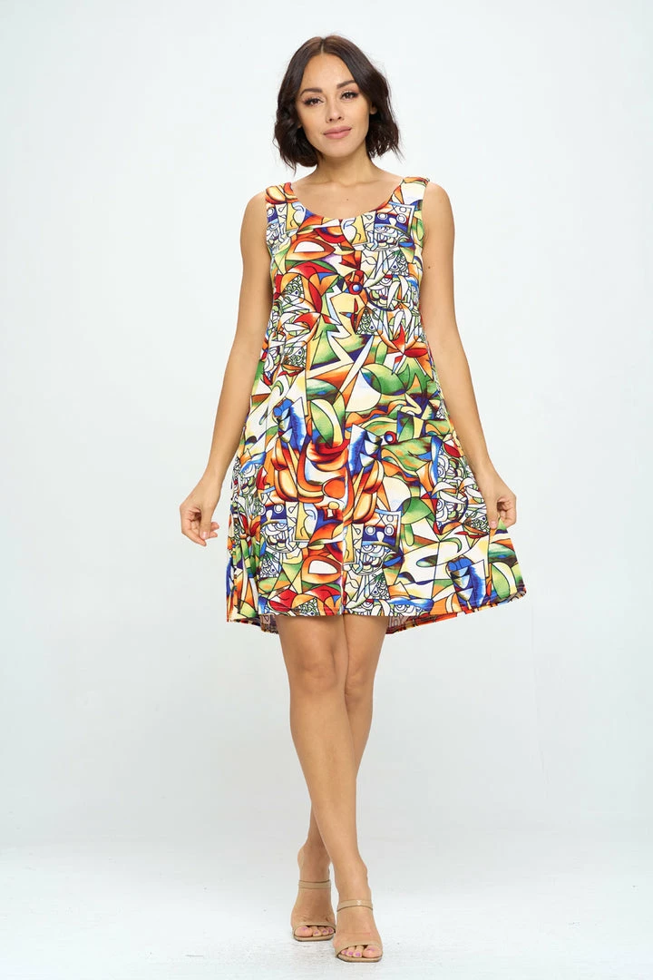 Jostar Stretchy Missy Tank Dress Print- 703BN-TRP1-W329