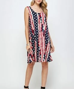 Jostar Dresses HIT American Print Missy Tank Dress Sleeveless Print- 703HT-TRP1-W297