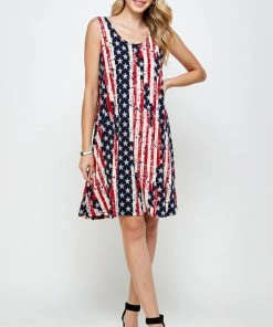 Jostar Plus Size HIT American Print Missy Tank Dress Sleeveless-703HT-TXP1-W297