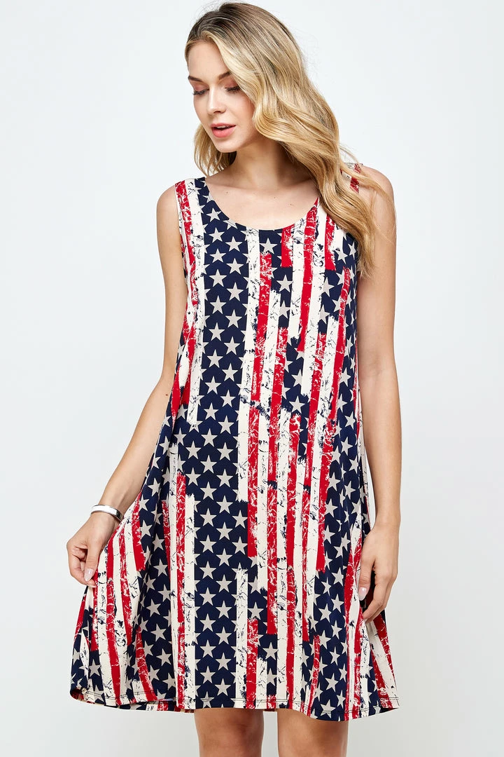 Jostar Dresses HIT American Print Missy Tank Dress Sleeveless Print- 703HT-TRP1-W297