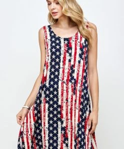 Jostar Plus Size HIT American Print Missy Tank Dress Sleeveless-703HT-TXP1-W297