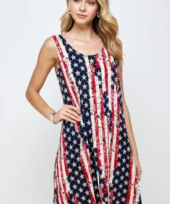 Jostar Dresses HIT American Print Missy Tank Dress Sleeveless Print- 703HT-TRP1-W297