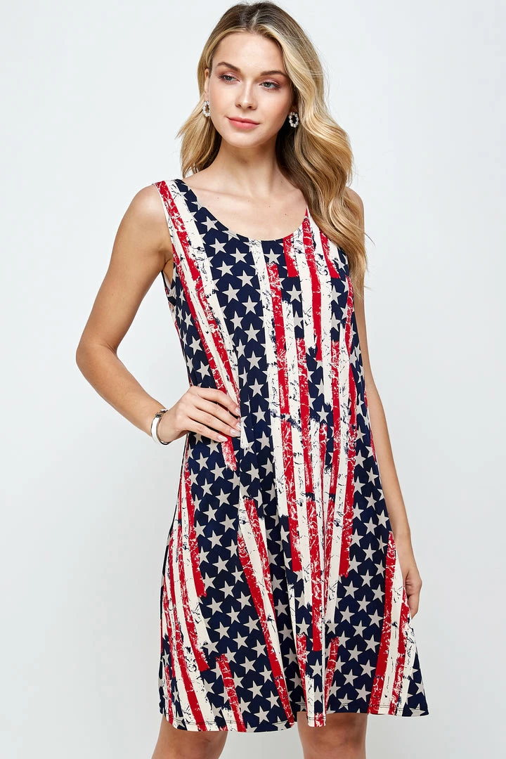 Jostar Dresses HIT American Print Missy Tank Dress Sleeveless Print- 703HT-TRP1-W297