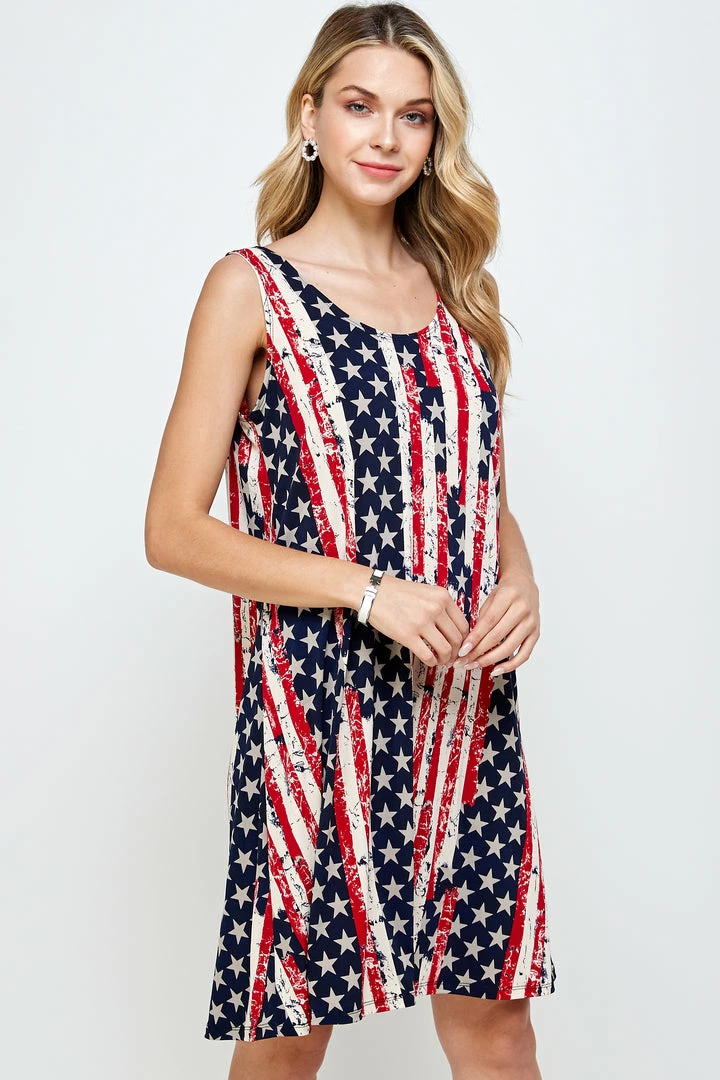 Jostar Dresses HIT American Print Missy Tank Dress Sleeveless Print- 703HT-TRP1-W297