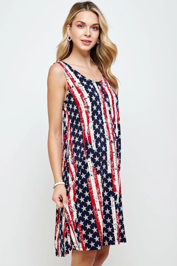 Jostar Dresses HIT American Print Missy Tank Dress Sleeveless Print- 703HT-TRP1-W297