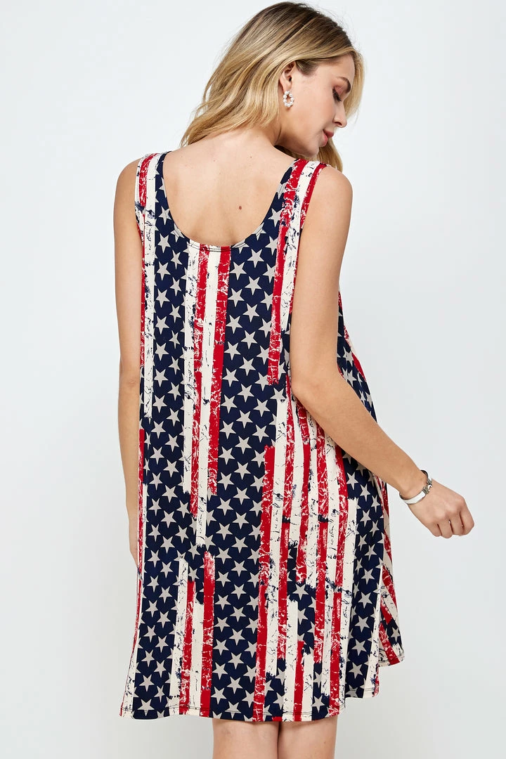 Jostar Dresses HIT American Print Missy Tank Dress Sleeveless Print- 703HT-TRP1-W297