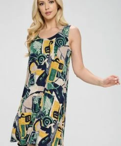 JOSTAR HIT Missy Tank Dress Sleeveless Prints, 703HT-TP-W217 Short Length