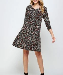 Short Length Jostar Women's Stretchy Missy Dress Quarter Sleeve Print-704BN-QRP1-W295