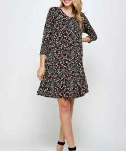 Short Length Jostar Women's Stretchy Missy Dress Quarter Sleeve Print-704BN-QRP1-W295