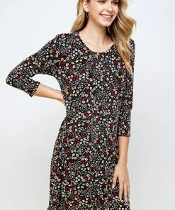 Short Length Jostar Women's Stretchy Missy Dress Quarter Sleeve Print-704BN-QRP1-W295