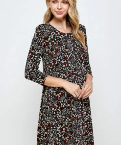Short Length Jostar Women's Stretchy Missy Dress Quarter Sleeve Print-704BN-QRP1-W295