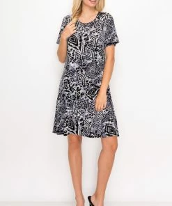 Jostar Women's Stretchy Missy Dress Short Sleeve Print, 704BN-SRP1-W277 Dresses