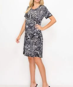 Jostar Women's Stretchy Missy Dress Short Sleeve Print, 704BN-SRP1-W277 Dresses