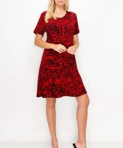 Jostar Women's Stretchy Missy Dress Short Sleeve Print, 704BN-SRP1-W277 Dresses
