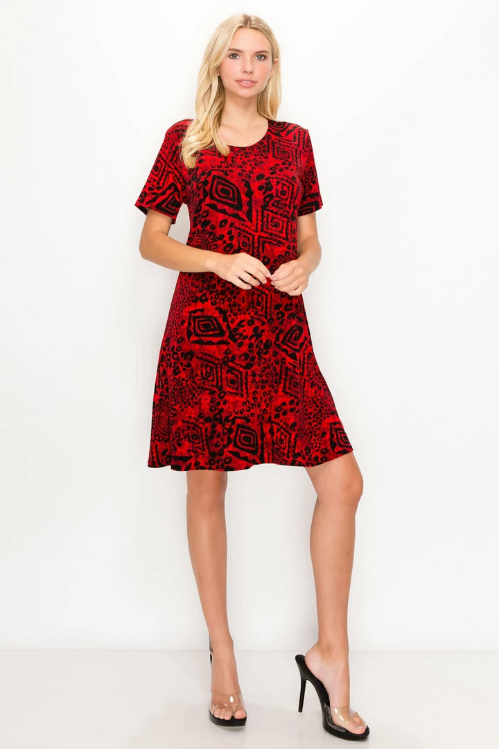 Jostar Women's Stretchy Missy Dress Short Sleeve Print, 704BN-SRP1-W277 Dresses