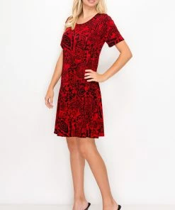 Jostar Women's Stretchy Missy Dress Short Sleeve Print, 704BN-SRP1-W277 Dresses