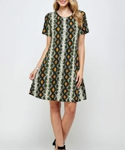 Short Length Jostar Women's Stretchy Missy Dress Short Sleeve Print-704BN-SRP1-W290