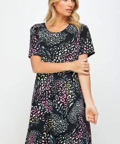 Short Length Jostar Women's Stretchy Missy Dress Short Sleeve Print- 704BN-SRP1-W300